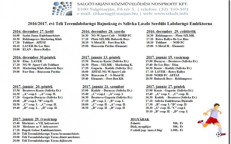 Téli Teremlabdarúgó Bajnokság - 2016/2017. Salgótarján